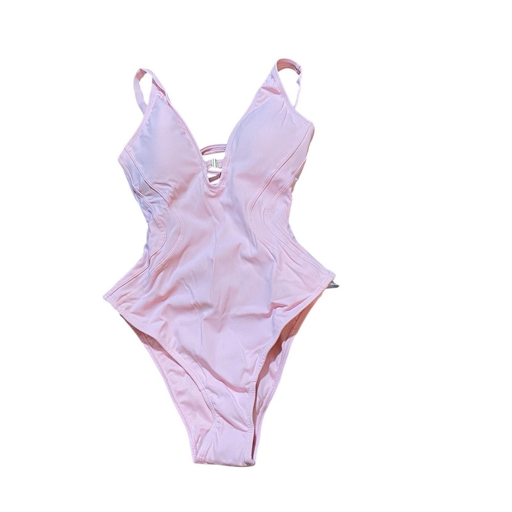 TA3 NWT Brazilian Plungey Keyhole One Piece Swimsuit Pink Size XS Short Slimming